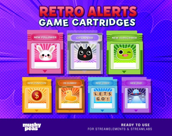 Retro Neon Animal Twitch Alerts | Anime Alerts for StreamElements & StreamLabs