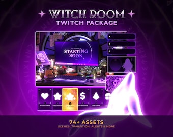 Paquete de superposiciones de transmisión mágicas, góticas, moradas y de brujas para Twitch, YouTube, Obs y Streamlabs