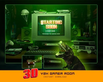 Superposición de transmisión retro verde oscuro 3D para Twitch, YouTube, OBS y Streamlabs