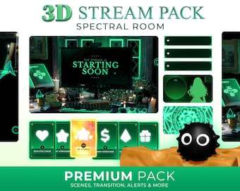 3D Spectral Green Stream Package: Twitch Overlays, Alerts, Transitions
