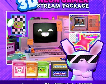3D Retro Neon Room TwitchPack | Lo-fi Alerts, Labels, Just Chatting & More!