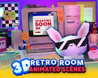3D Animated Retro Gaming Room Overlay | 3D Twitch & Youtube Stream Scenes for livestreams [ENG]