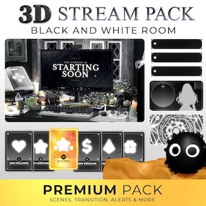 3D Black & White Stream Overlay Package: Spooky Gothic Theme