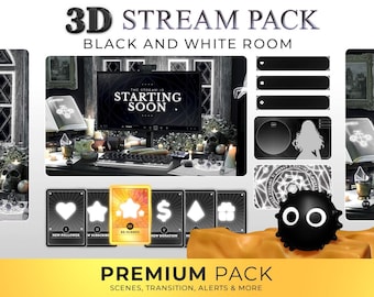 3D Black & White Stream Overlay Package: Spooky Gothic Theme