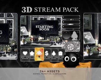 3D Black & White Stream Overlay Package: Spooky Gothic Theme