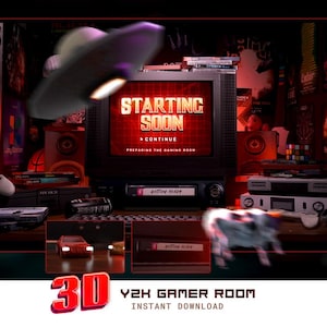 Superposición de transmisión retro en rojo oscuro 3D para Twitch, YouTube, Obs y Streamlabs