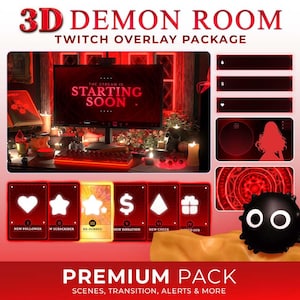 3D animiertes Twitch Demonic twitch overlay Paket | Twitch Alarme, Overlays, Übergänge und mehr |  Twitch Pack mit dem dunklen Rot-Thema
