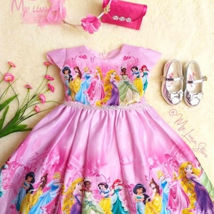 Vestido de aniversário da princesa Disney / Vestido rosa / Vestido infantil / Aniversário da princesa