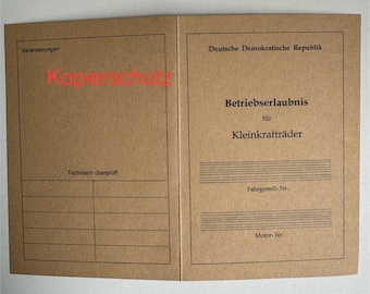 Simson S50 , ABE, Betriebserlaubnis Nachdruck, Papiere, Original Stempelabdruck, Blanko