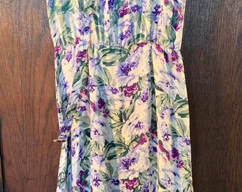 Purple blue green floral silk formal party maxi dress wedding guest vintage elegant size 8