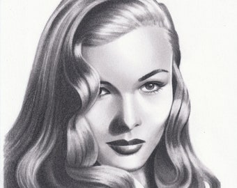 Veronica Lake 8x10 Original Drawing Graphite Vintage Hollywood Pin Up