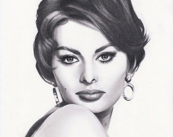 Sophia Loren 8x10 Original Drawing Graphite Vintage Hollywood Pin Up