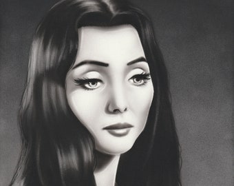 Morticia Addams 8x10 Original Painting Airbrush Carolyn Jones Addams Family