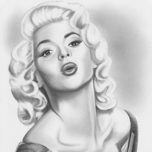 Jayne Mansfield Blowing Kiss 6 x 8 Original Sketch Graphite Pin-Up Blonde Bombshell