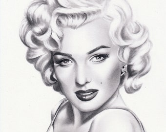Marilyn Monroe 8x10 Original Drawing Graphite Vintage Hollywood Pin Up
