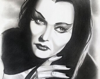 Lily Munster Yvonne DeCarlo 11x14 Original Drawing Graphite Horror Spooky H...