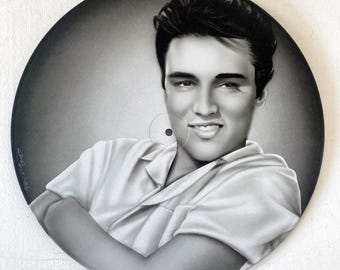Elvis Presley Original Painting Airbrush on Vinyl Record The King of Rock n Roll