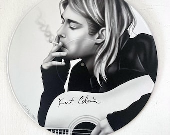 Kurt Cobain Original Painting Airbrush on Vinyl Record Nirvana Grunge Rock 1990s