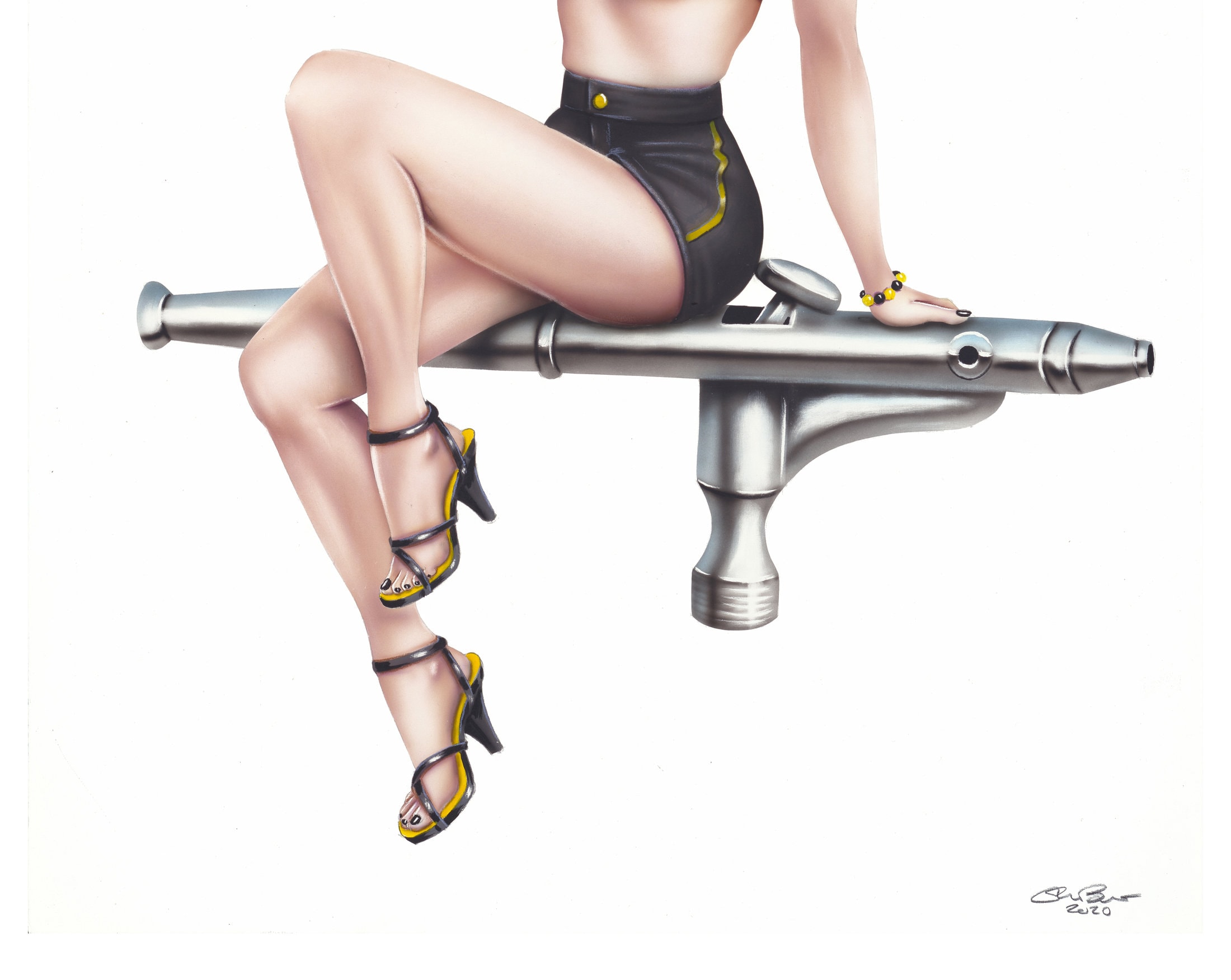 Airbrush Pin-up Girl 11x14 Art Print Brunette Black Yellow - Etsy