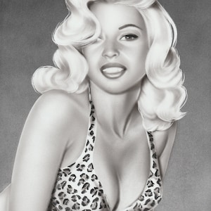 Jayne Mansfield Pin Up 8x10 Original Painting Airbrush Leopard Print