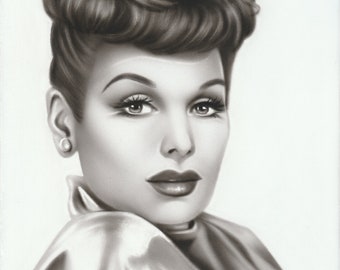 Lucille Ball 8x10 Original Painting Airbrush Portrait Black & White Lucy