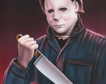 Michael Myers 8 x 10 origineel schilderij Airbrush Horror Halloween Slasher