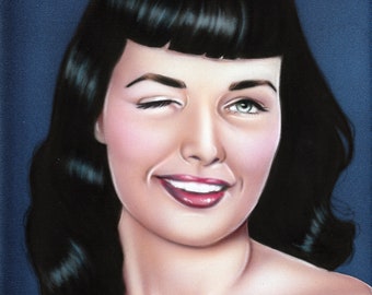 Bettie Page Winking Original Painting 8x10 Pin Up Girl