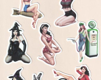 Pin-Up Girls Stickers Pack of Seven Die Cut Vinyl