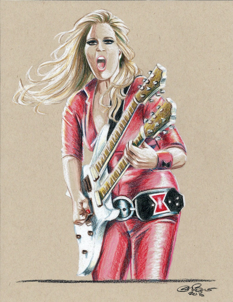 Lita Ford w Double Neck 8.5x11 Original Sketch
