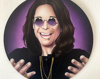 Ozzy Osbourne Original Painting Airbrush on Vinyl Record Rock n Roll Legend