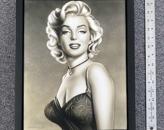 Marilyn Monroe 11x14 Original Painting Airbrush with Frame Sepia Tone