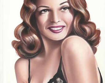 Rita Hayworth 8x10 Original Painting Airbrush Pin Up Vintage Hollywood