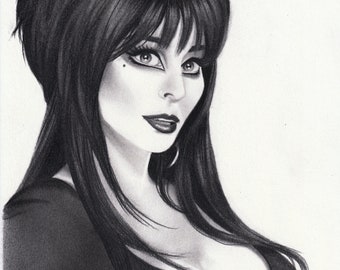 Elvira 8x10 Original Drawing Graphite Mistress of the Dark Horror Movies
