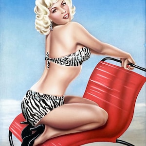 Jayne Mansfield 11x14 Original Painting Airbrush Pin Up Blonde Bombshell Bikini