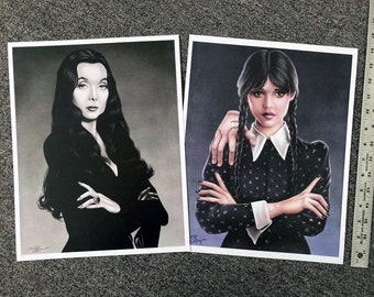 Morticia & Wednesday Addams 11x14 Art Prints 2 Pack The Addams Family