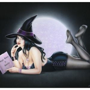 Witch Pin-Up Girl w/ Book 11x14 Art Print