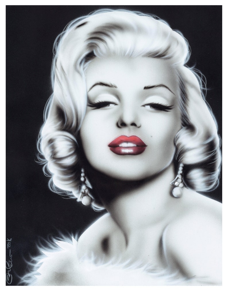 Marilyn Monroe 11x14 Art Print Red Lips Etsy Marilyn Monroe Black And W...