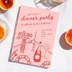 Handgezeichnete illustrierte Einladung, benutzerdefinierte bearbeitbare Dinner-Party-Vorlage, illustrierte Einladung, Italien Mittelmeer-Vibe, Thanksgiving-Einladung