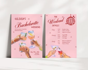 Bachelorette Party Invite Digital Template Weekend Itinerary Hen Party Invitation Illustrated