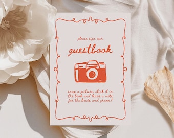 Pink Polaroid Guestbook Sign: Hand-Drawn Wedding Template (Digital Download)