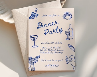 Hand Drawn Dinner Party Invitation: Italy Mediterranean Theme (Editable Template)