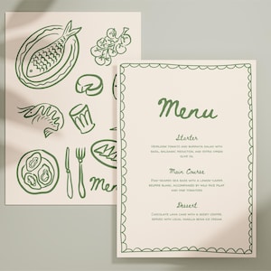 Dinner Party Menü, Illustrierte Hochzeitskarte, Buntes Hochzeitsmenü, Digitale Vorlage, Hochzeit im Herbst, Thanksgiving-Menüvorlage
