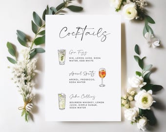 Modern Wedding Signature Drinks Menu Template (Digital Download)