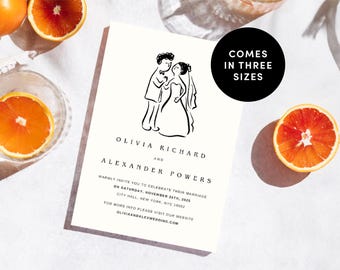 Illustrated Wedding Invitation Card: Hand-Drawn Couple (Digital Template)