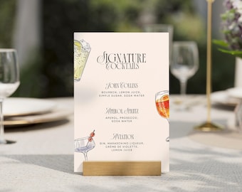 Printable Signature Drinks Menu: Modern Cocktail Bar Sign (Editable Template)