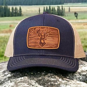 Camo Deer Hunting Hat - Leather Patch Hat - Hunting Gift for Dad and Husband - Buck Hunting Hat - Christmas Gift for Hunter - Richardson 112