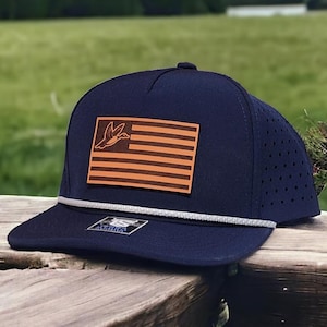 American Flag Rope Hat with Duck, Duck Hunting Gift for Dad or Husband, Waterfowl Hunting Hat, Gift for Birthday or Christmas, Duck Rope Hat