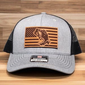 American Flag Fishing Hat: Leather Patch Angler Trucker - Richardson 112