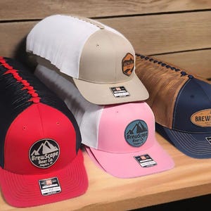 Trucker Hat with Your Logo, Bulk Leather Patch Hats, Engraved Richardson Hat, Business Merch, Birthday Retirement Wedding Hats, Company Logo