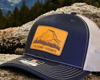 Yosemite Half Dome Leather Patch Trucker Hat: Hiking, Outdoors